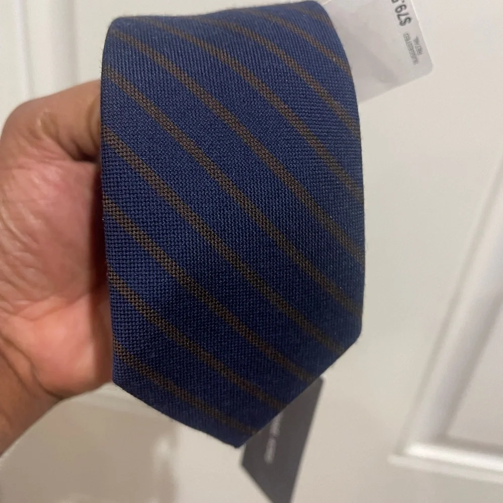 NWT Michael Kors Navy Tie with Brown Diagonal Stripe Sz OS - Picture 14 of 14